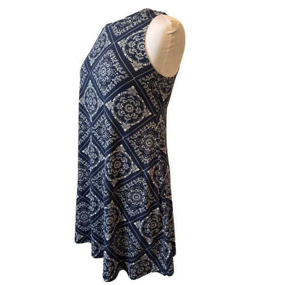 Fortune Ivy Women’s M Boho Soft A Line Blue Sleeveless Dress Bandana Floral - Picture 2 of 9